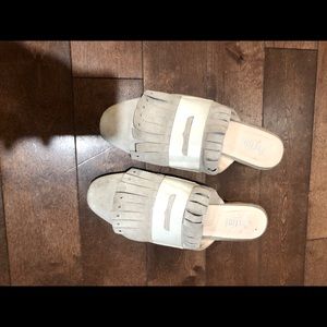 Suede leather loafers.